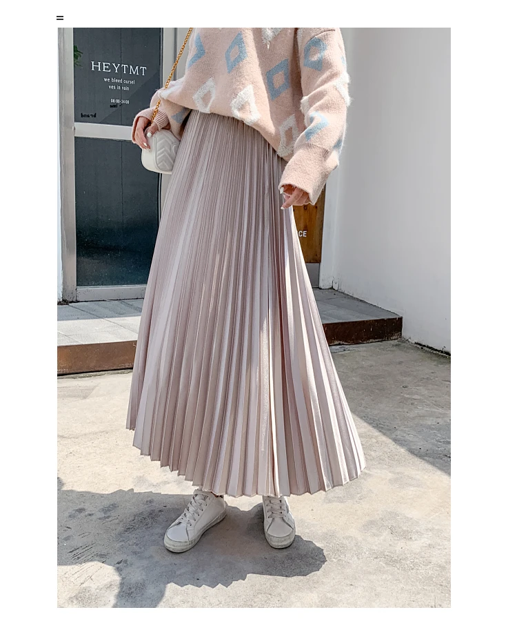 Beiyingni Skirt Korean Vintage Classic Temperament Casual Pleated Skirts Womens High Waist Fashion Autumn Pleuche Soft Midi Saia