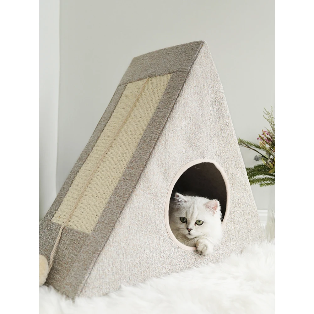 Cat Kennel Velvet & Cotton Cats House Washable Kittey Bed Triangle Kitten Beds Foldable Cat Nest