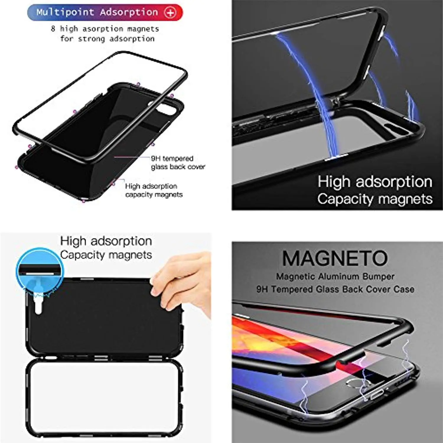 Адсорбция Магнитный металлический алюминиевый стеклянный чехол для iphone XR XS MAX 6 6s 7 8 Plus защитное стекло [без переднего закаленного стекла] чехол для телефона