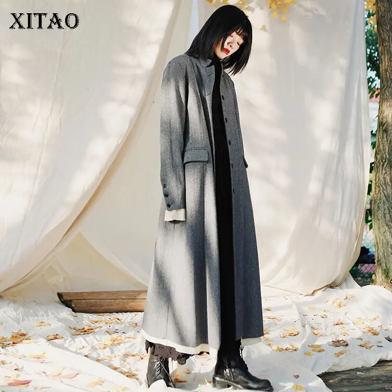 XITAO Harajuku шерстяное пальто Тонкий был тонкий длинный топ китайский с воротником-стойкой однобортный винтажная зимняя одежда для женщин DMY2293