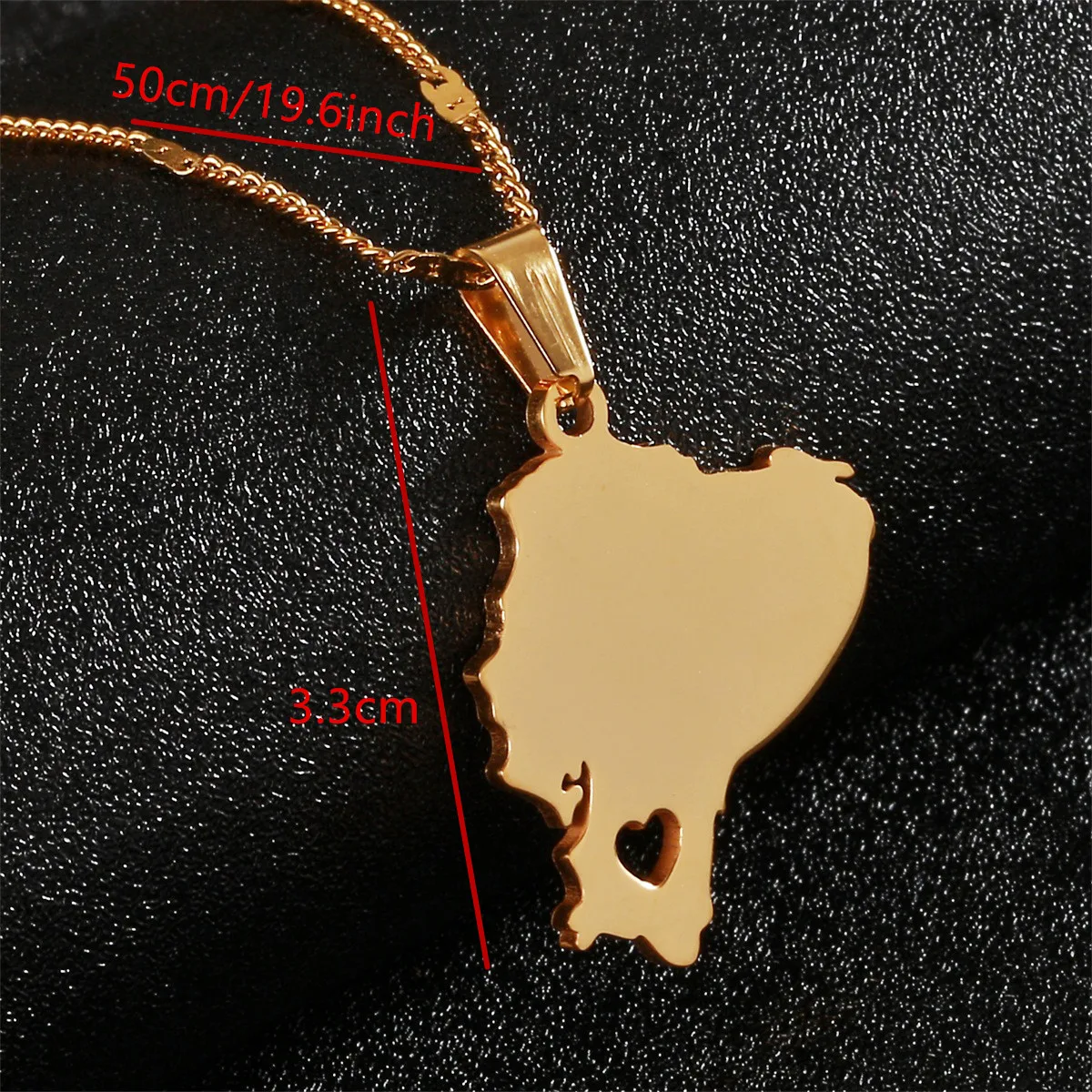 Stainless Steel Ecuador Map Pendant Necklaces Ecuadorian Maps Trendy Heart Jewelry 2