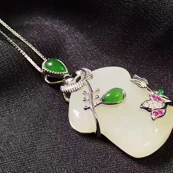 

Natural Hetian white jade S925 inlaid with rich clothes and food jade pendants