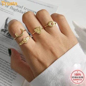 

Trustdavis 925 Sterling Silver Personality Open Size Ring Moon Star Shield BABY Style For Women Sterling Silver Jewelry ED335