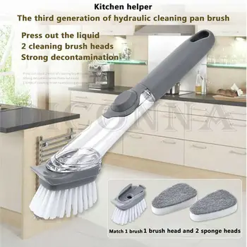 

automatic hand power scrubber cleaning brush with detergent tank 3 brushes heads scouring pads kitchen cleaning tools