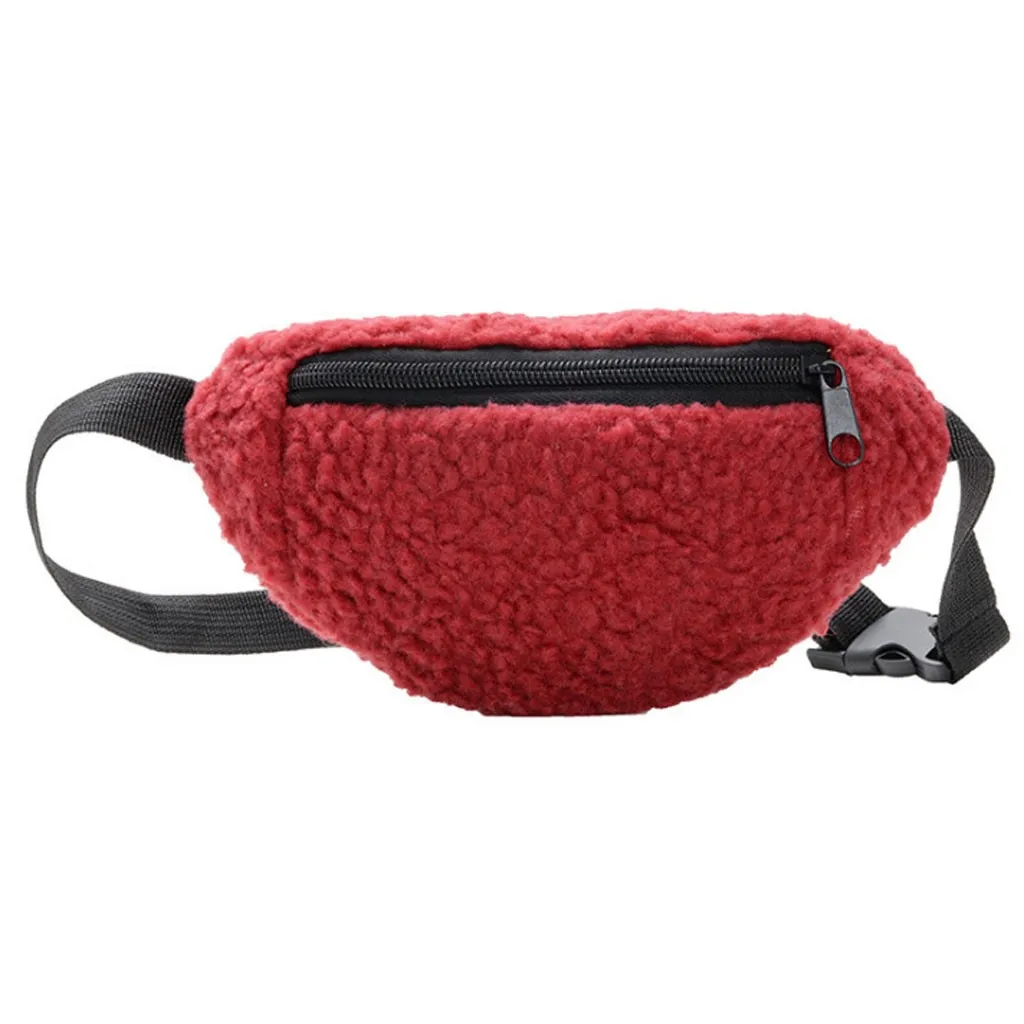 Children's Solid Color Cute Pattern Wool Chest Bag Pocket Fashion Trend New Women small Waist Pack Waist Bags for girls bolsa
