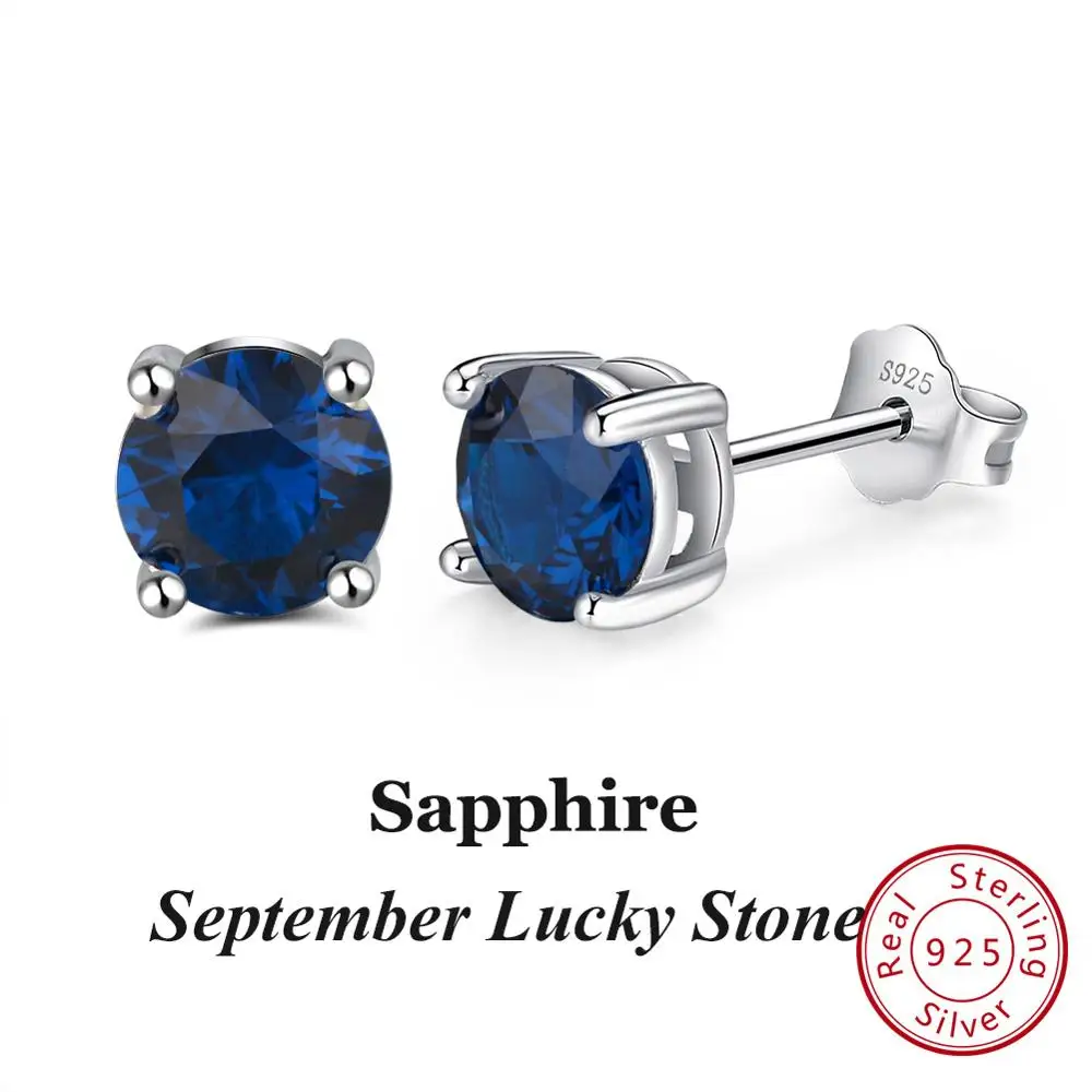 Sep-Sapphire Effie queen 925 пробы серебряные серьги с камнем рождения для женщин AAA кубический циркон 12 цветов серьги-гвоздики модные ювелирные изделия для девочек BE84 - Цвет камня: Sep-Sapphire
