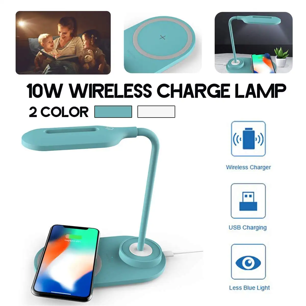 

Eye Protect LED Desk Lamp 2 in 1 Multi-Function Table Lamp Home Lighting Fast Charging Wireless Charger 10W Power Qi Wireless