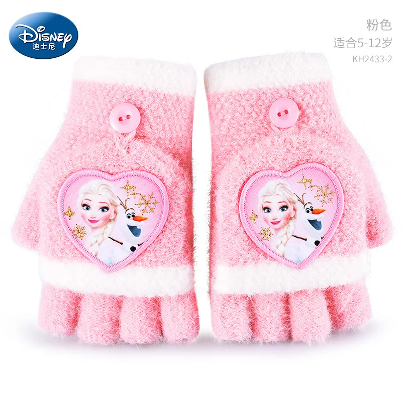 Elsa A Pink Дисней Дети Замороженные 2 Принцесса Эльза уличные теплые детские перчатки мультфильм Замороженные половина пальцев Варежки для девочек зимние От 5 до 10 лет - Цвет: Elsa A Pink