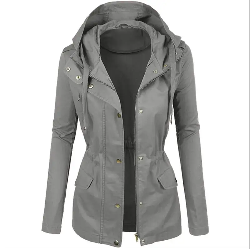 Gray Модные женские зимние модные однотонные короткие мотоциклетные кожаные блузки с отворотом, пальто с капюшоном, повседневные женские куртки, топы - Цвет: Gray