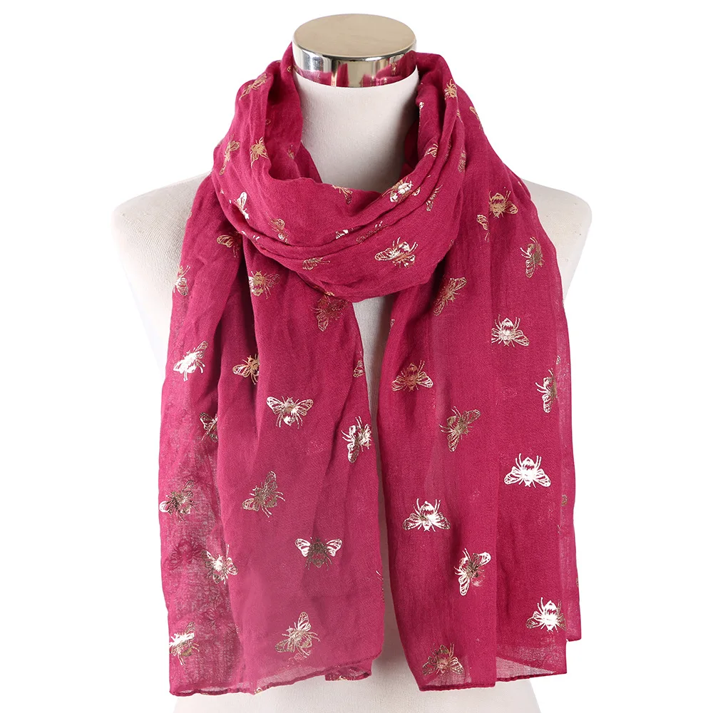 Популярный дизайнерский шарф с принтом пчелы из розового золота, шаль и шарф Мусульманский Баотоу - Цвет: Красный