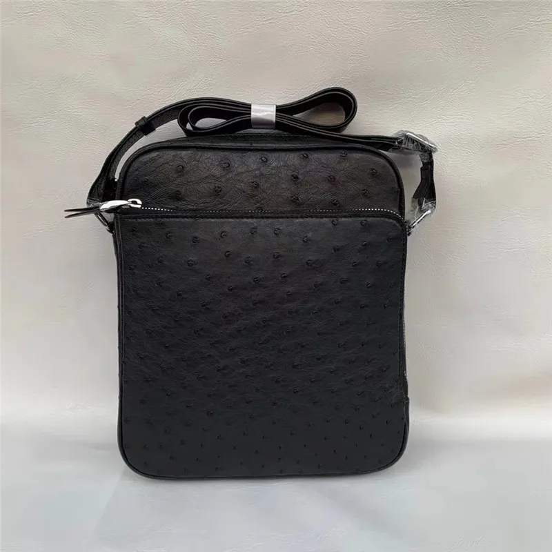 

Authentic Real True Ostrich Skin Men Small Flap Purse Single Cross Shoulder Bag Genuine Exotic Leather Male Sling Messenger Bag