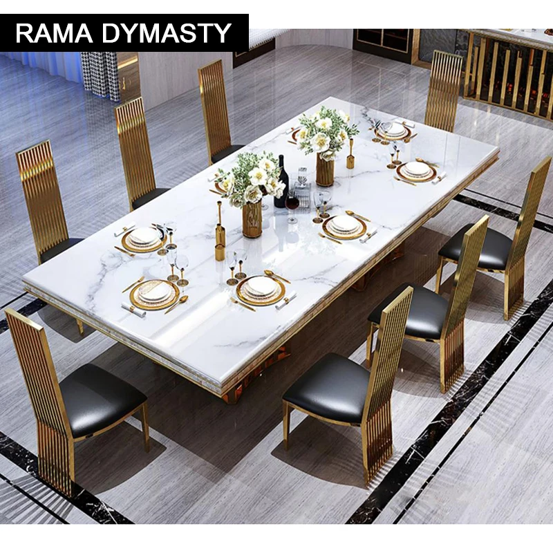 Marble Dining Table Rama Dymasty stainless steel Dining Room Home Furniture modern marble dining table rectangle table