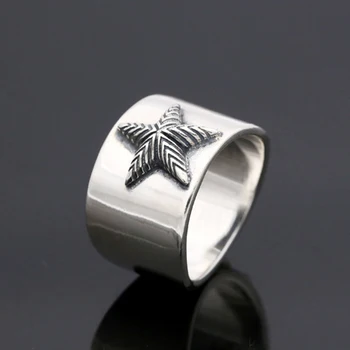

925 Sterling Silver Unique Starfish High Polished Five Pointed Star Vintage Big Wide Band Ring For Men And Women Size 16 To 23