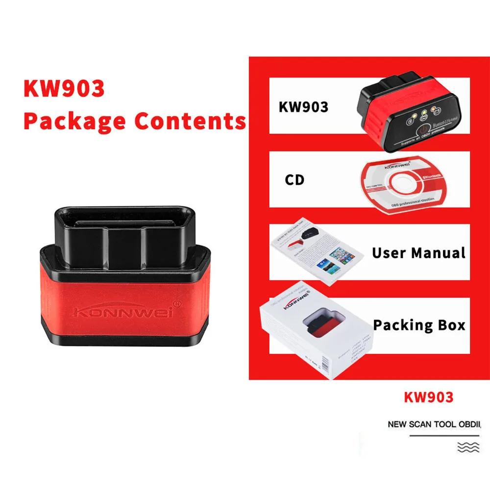 ELM327 V1.5 OBDII сканер PIC18F25K80 KONNWEI KW903 Bluetooth 3,0 OBD 2 диагностический инструмент ELM 327 считыватель кодов автоматический сканер