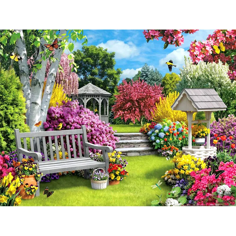 Full Round Diamond Painting Landscape garden 5d Flower Square Rhinestones Embroidery Cross-stitch Home Decor | Дом и сад
