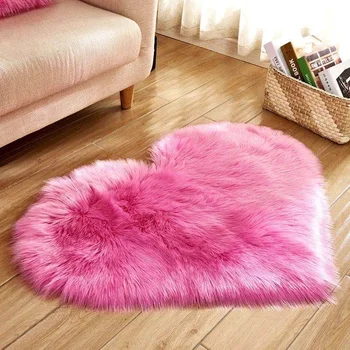 

Fluffy Love Heart Rugs Artificial Wool Anti-Skid Shaggy Area Rug Dining Room Home Bedroom Carpet Floor Mat