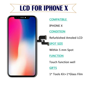 

New 1:1 Original AMOLED For iPhone X LCD display Replacement with touchscreen assembly for iphonex with spot +free glass film