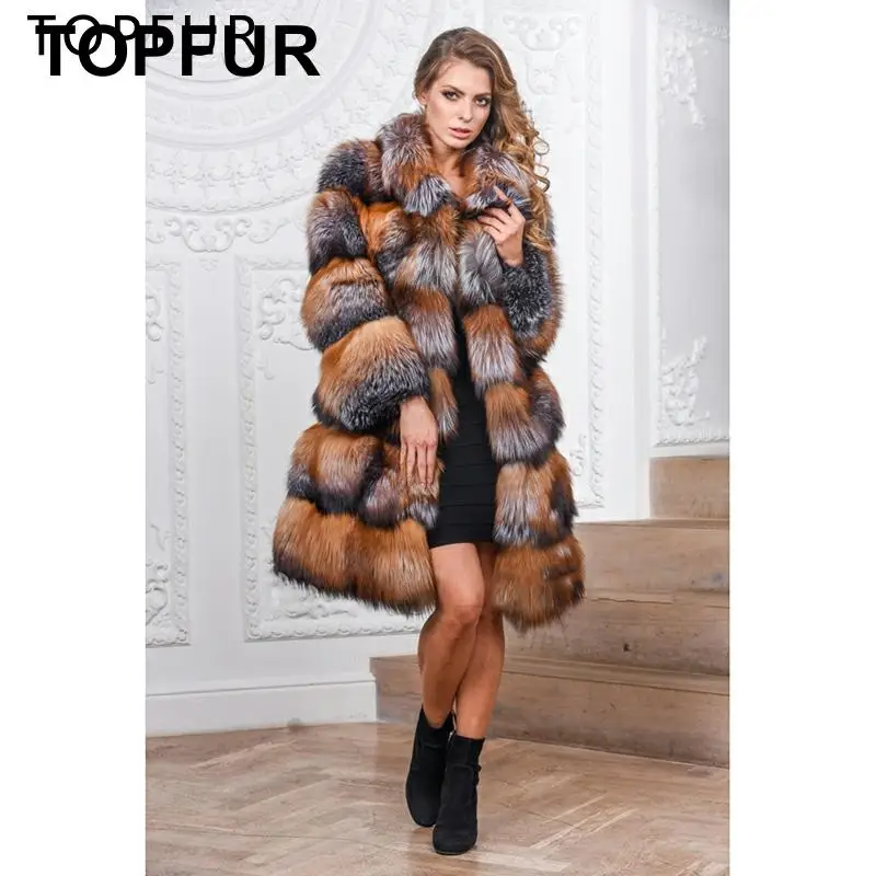 TOPFUR новые модные зимние женские пальто воротник с лацканами натуральный мех пальто для женщин натуральный Лисий Мех Верхняя одежда и пальто длинные свободные
