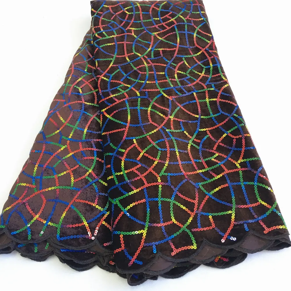 

High quality Multicolors sequins soft Elastic African velvet fabric beautiful shiny Nigeria Tulle sewing cloth wise choice F2506