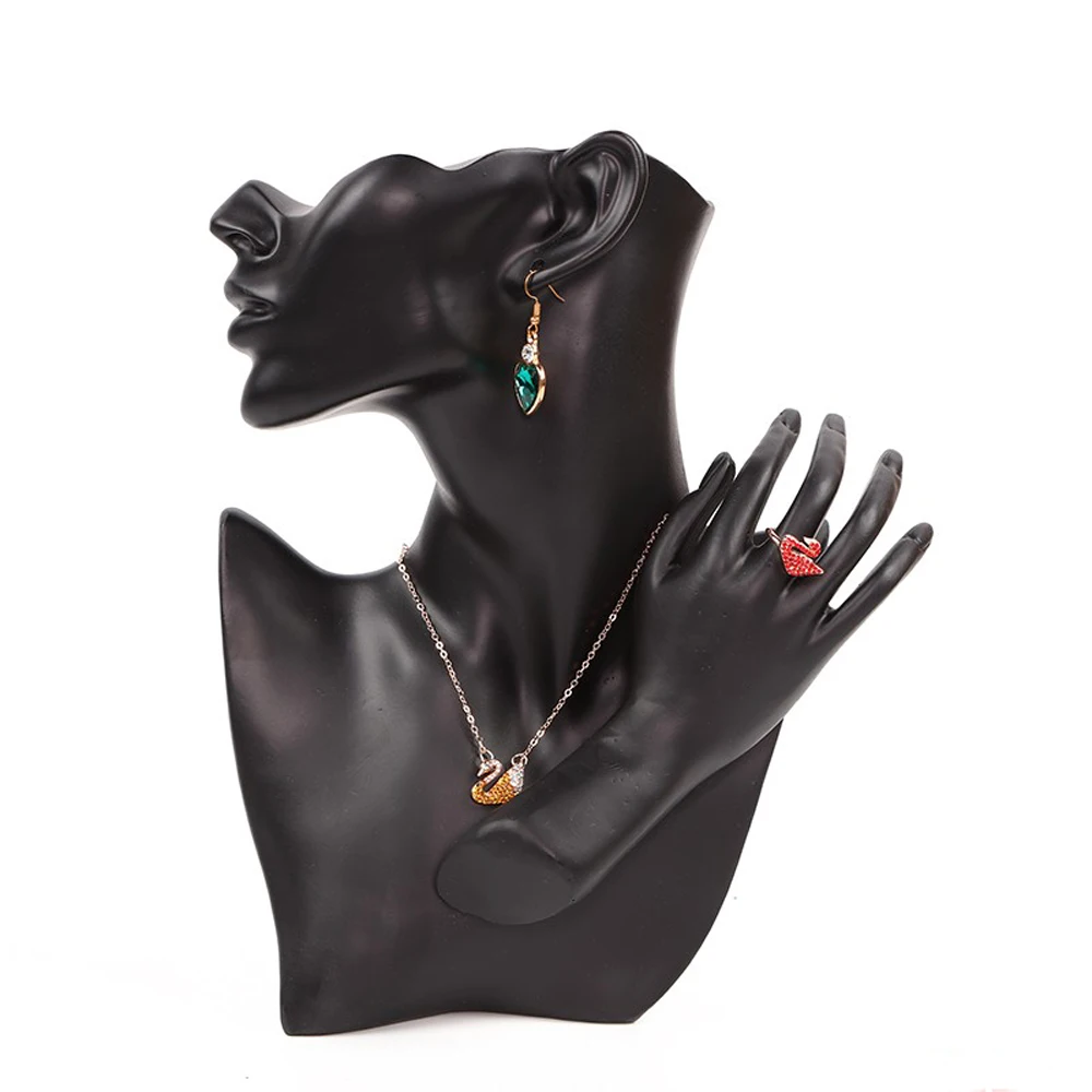 Мода женский манекен половина головы и руки дисплей ожерелье серьга-подвеска ювелирные изделия Бюст для серьги смолы плесень Стенд черный ручной работы