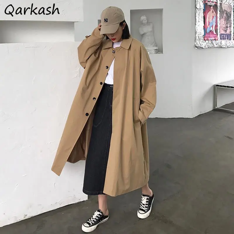 Trench mujer Simple Harajuku más todo-Partido de moda Preppy chaqueta clásico de primavera elegante ancho Vintage cintura abrigos