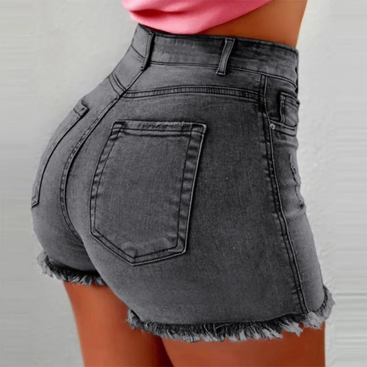 women's Denim shorts Fashion casual summer High waist Elastic tassel hole sexy solid color wash denim Shorts Woman clothes shorts women