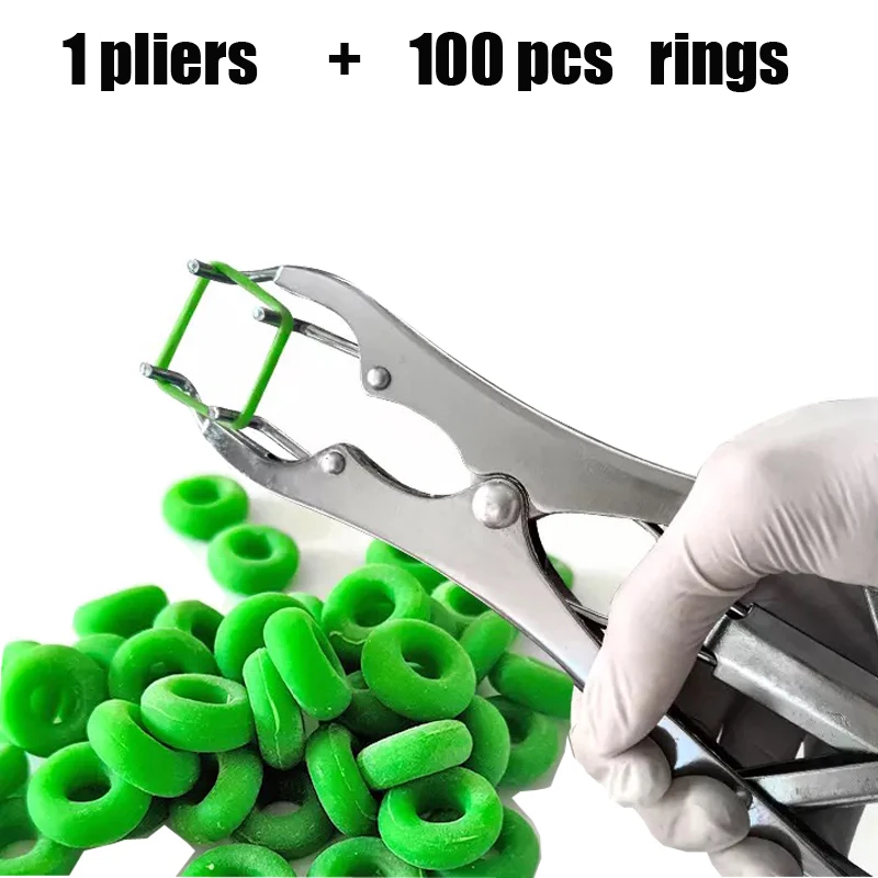 1Metalpliers100rings Профессиональные плоскогубцы для кастрации животных/100 шт. резиновое кольцо для резки хвоста зажим бескровные свиньи фермы Аксессуары для животных - Цвет: 1Metalpliers100rings