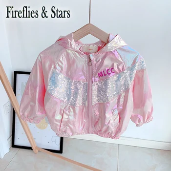 

Spring Autumn girls jacket baby coat children outwear kids clothes fashion radient shining letter sequin mesh patch 1 to 7 yrs