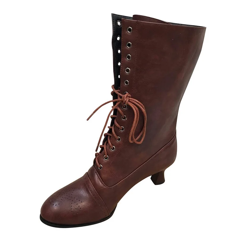 Женская обувь; винтажные женские Ботинки martin из искусственной кожи на среднем каблуке; сезон осень-зима; пикантные черные ботинки на платформе с перекрестными ремешками в готическом стиле - Цвет: brown
