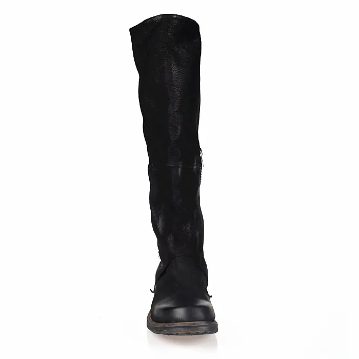 Stylesowner Original Brand Top Sale Sheepskin Square Toe Woman Boots Do The Old Buckle Strap Look Thin Knee-high Boots Retro