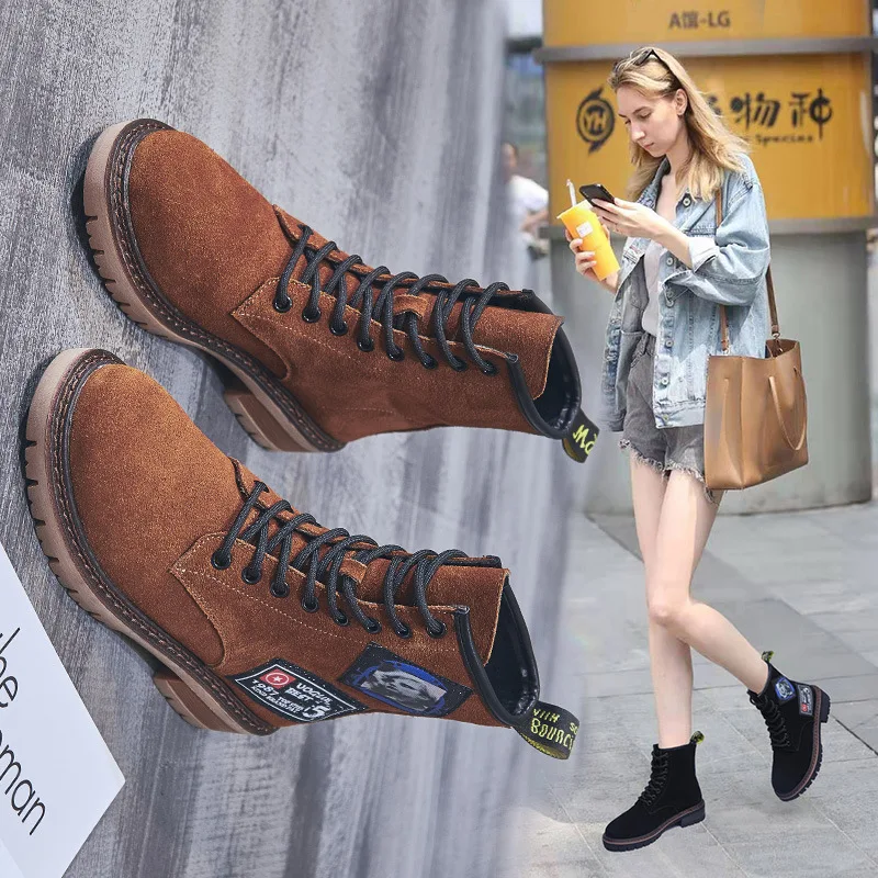 

Korean-style 2020 Autumn And Winter New Style-Style Chunky-Heel round-Toe Short Martin Boots Dull Polish Suede Short Boots Women