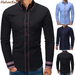 HuLooXuJi мужские рубашки с длинными рукавами весна осень хлопок простой бизнес повседневное вечернее платье блузки для мужчин Размер США: xs-xl