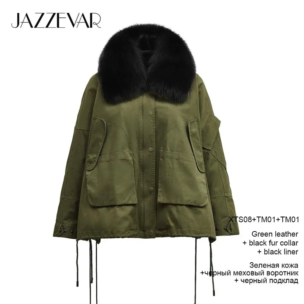 Green coat black fur JAZZEVAR Зимнее новое поступление зимнее пальто для женщин с меховым воротником свободная одежда верхняя одежда высокое качество зимняя одежда для женщин K9033 - Цвет: Green coat black fur
