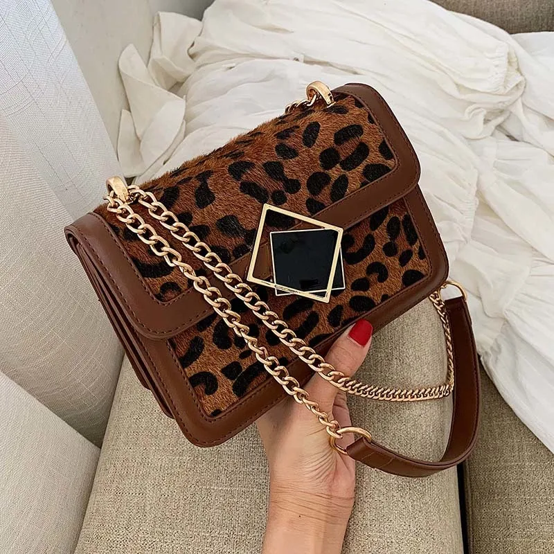 

Winter Leopard Leather Crossbody Bags For Women 2020 Designer Lock Shoulder Messenger Bag Small Chain Handbags and Purses