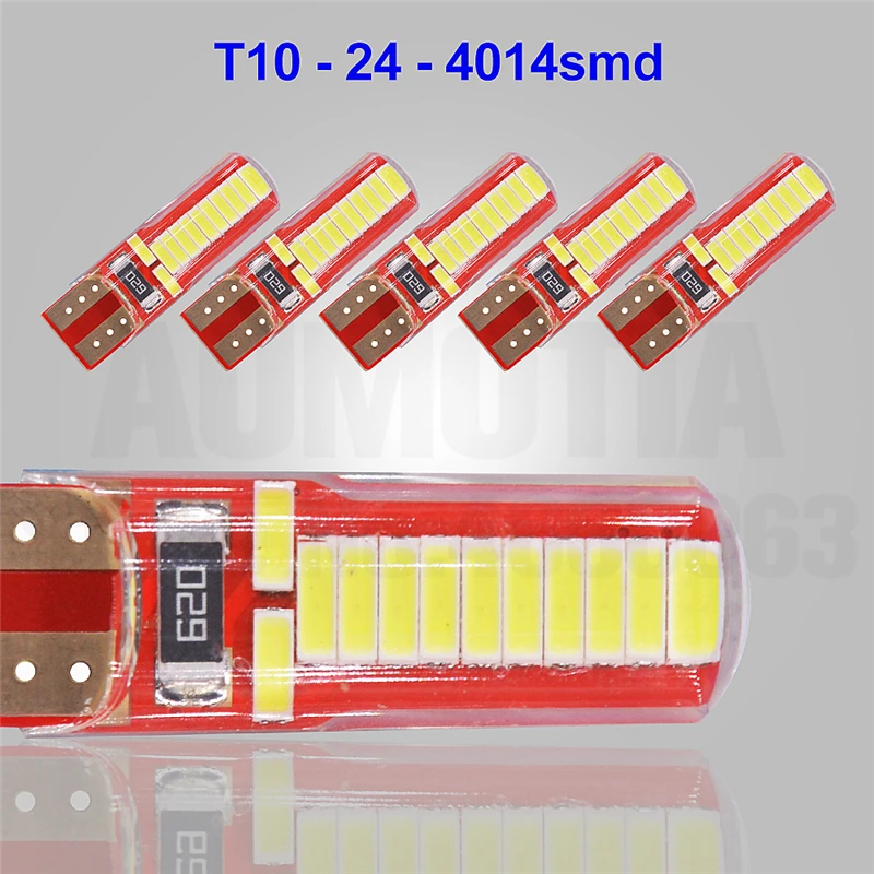 100 шт. T10 Led Автомобильный Стайлинг W5W 192 168 24smd силикагель Авто Клин боковой светильник разрешение на парковку пластины лампы 4014