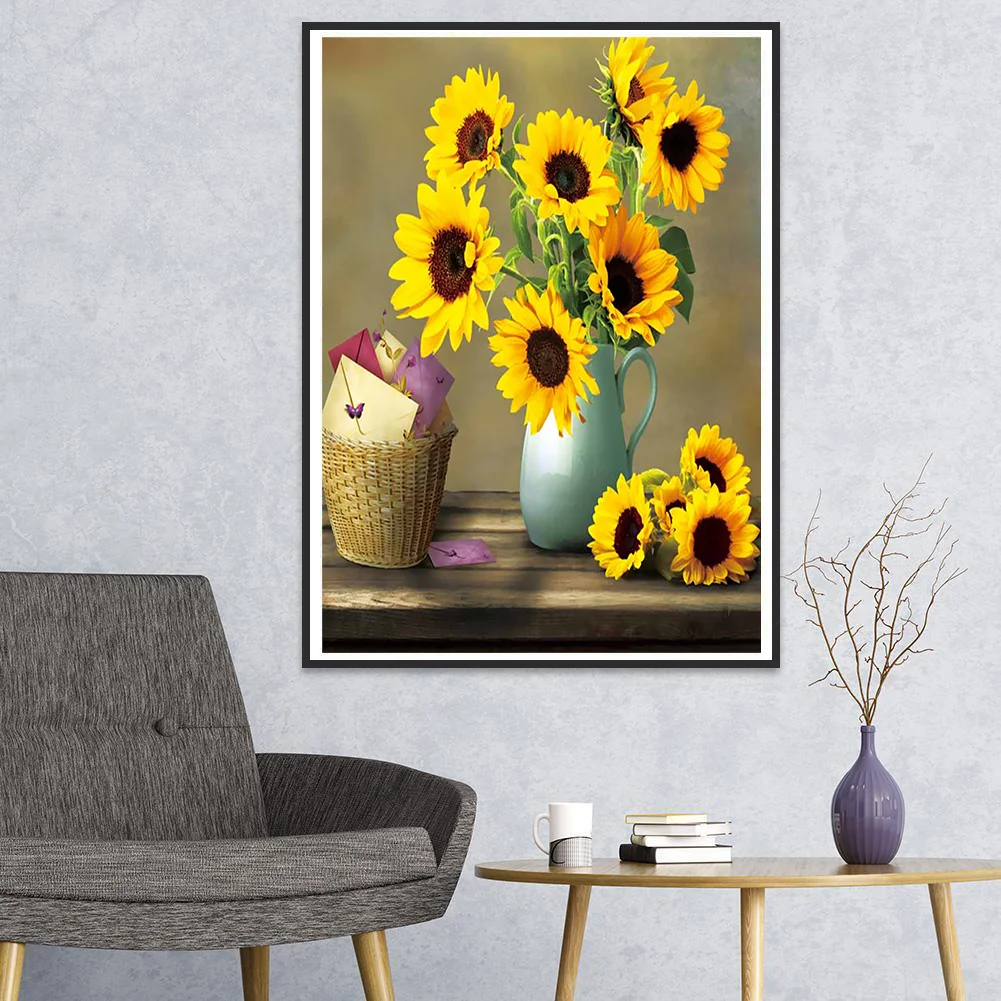 DIY Full 5D Drill Diamond Painting Rhinestone Sunflowers In VaseKits Art Décor 
