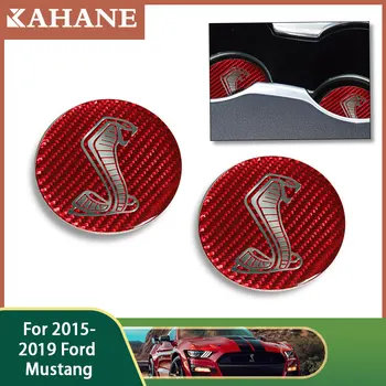 

2pcs Car stying Carbon Fiber Interior Gear panel Serpentine Water Cup Base Set 3D Sticker For Ford Mustang 2015-2019