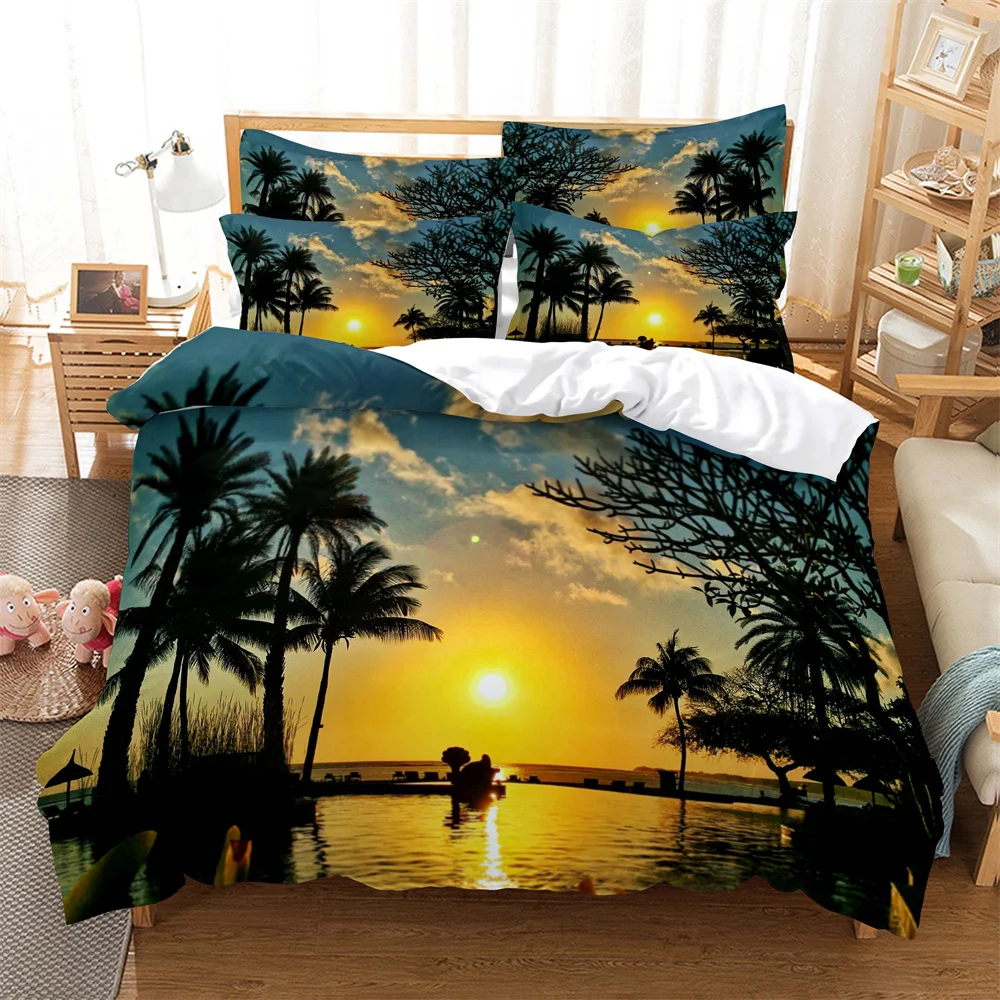 

Sunset rafting Bedding 3-piece Digital Printing Cartoon Plain Weave Craft For North America And Europe Bedding Set Queen