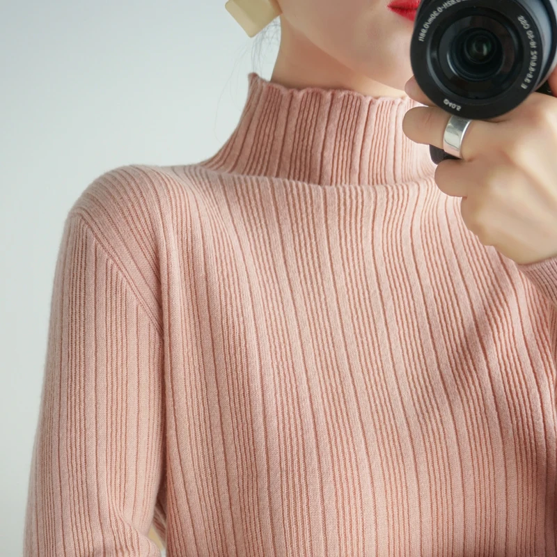 

Women's sweater autumn and winter 2020 new half-high collar solid color long-sleeved slim slimming cashmere sweater
