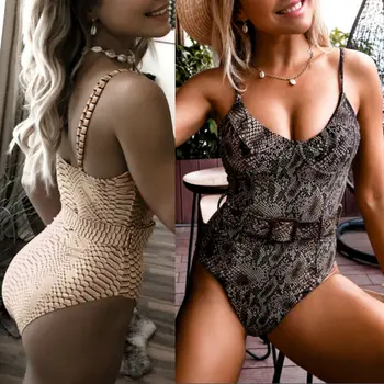 

2020 Newly Fashion Women Padded Push-up Snake Print Swimwear Sexy Ladies New Summer Beach Holiday Swimsuit One-piece Bikini