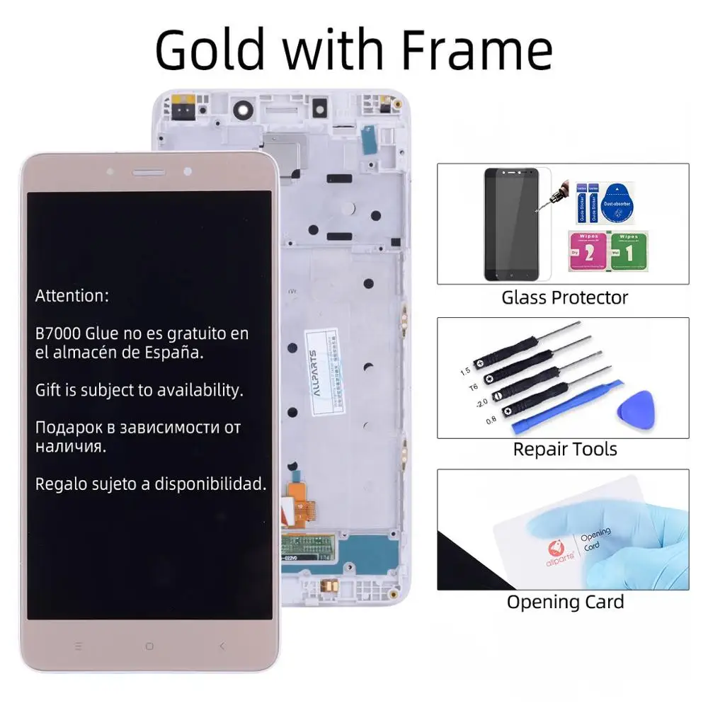 with Frame Gold Дисплей для XIAOMI Redmi Note 4 LCD в сборе с тачскрином на рамке 5.5'' черный белый золото - Цвет: with Frame Gold