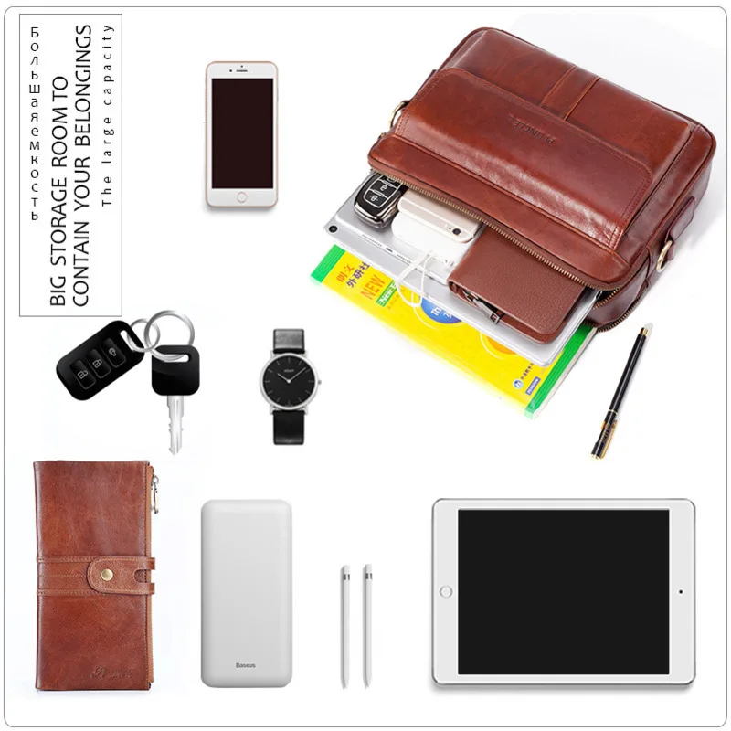Qaulity Male Briefcase Genuine Leather Messenger Bag For Men Business Bag Vintage Designer Handbag Laptop Briefcase Bolso Hombre