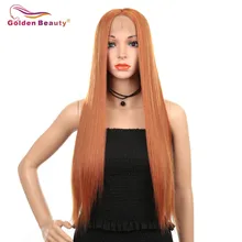 Длинные прямые парики синтетические парики на кружеве для женщин со средней частью жаропрочные косплей парик Оранжевый цвет золотой красота