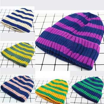 

Winter Newborn Cute Warm Kids Girls Boys Baby Striped Print Hats Knitted Wool Hemming Caps