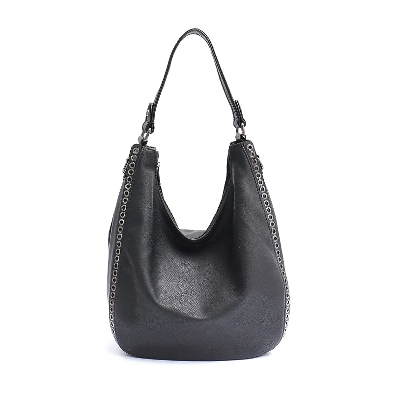 CEZIRA, женская сумка из Веганской кожи, брендовая, роскошная, с металлическими кольцами, ПУ, Хобо, женская большая сумка на плечо, женский длинный ремень, сумочка, сумка, кошелек - Цвет: Black