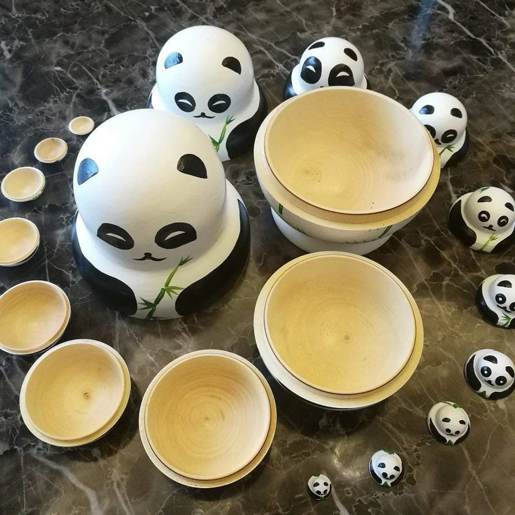 10PCS/SET en Bois Panda Animal russian nesting dolls toy Handmade Craft Enfant Cadeau 