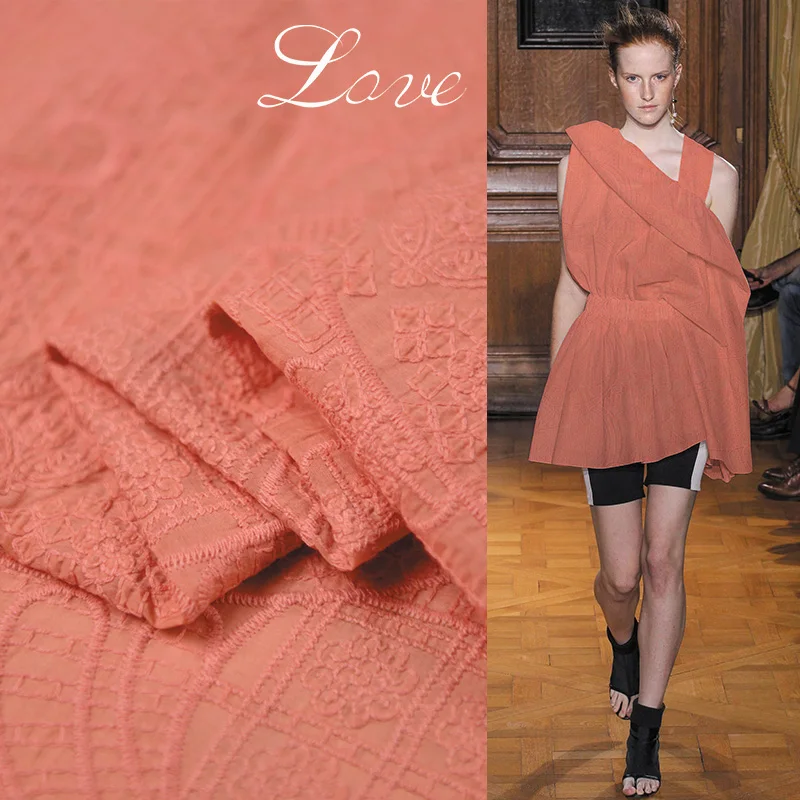 Летняя Новинка 110 см ширина 28momme 55% шелк 45% Хлопок Вышитая ткань для платья ретро оранжевая Сделай Сам шитье