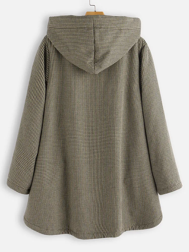 5 xl модное пальто Женская куртка Осень Зима Плюс с капюшоном длинным рукавом теплое пальто Женская клетчатая куртка женская одежда большого размера