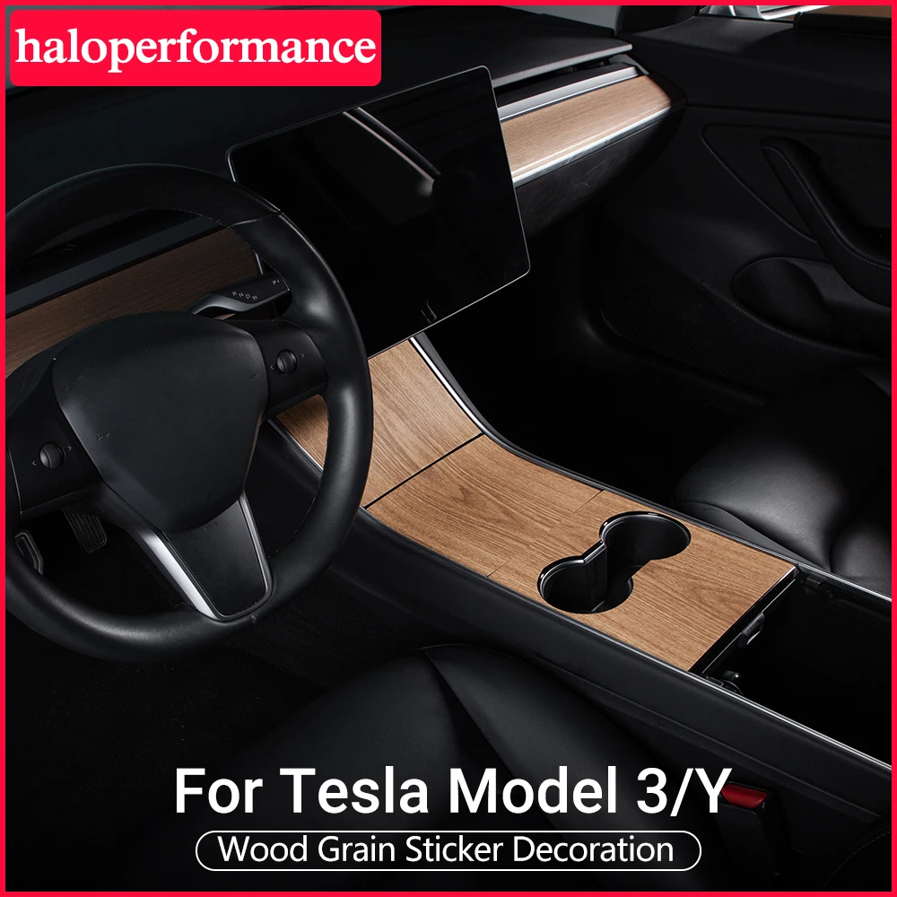 Blu7ive Autocollant pour panneau de commande central de voiture Tesla Model 3&Y 2021 Grain de bois Accessoire pour console centrale en bois