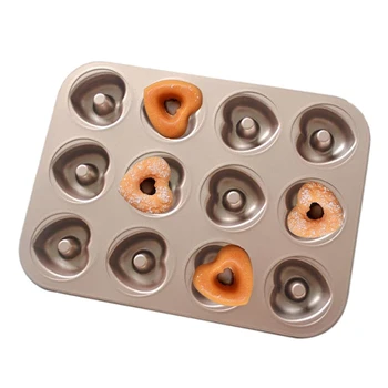 

New-Donut Mold Cake Pan, 12-Cups Non-Stick Pattern Doughnut Cookies Bakeware, for Oven Baking (Copper)